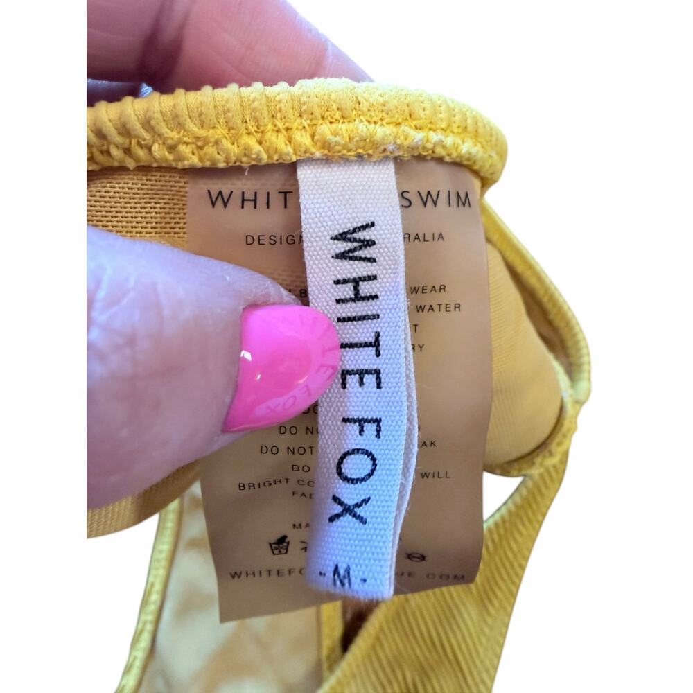 White Fox Women's Bikini Yellow Ribbed Front Closure Cheeky Bottom Size Medium - Picture 4 of 9